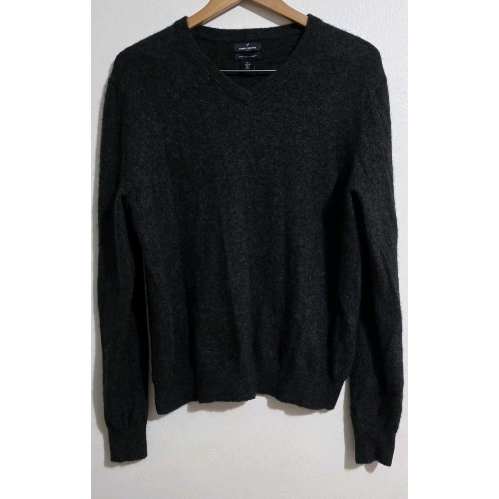 Daniel Hechter Sweater Men Sz L Pullover Dark‎ Gray 2 Ply 100% Cashmere Vneck